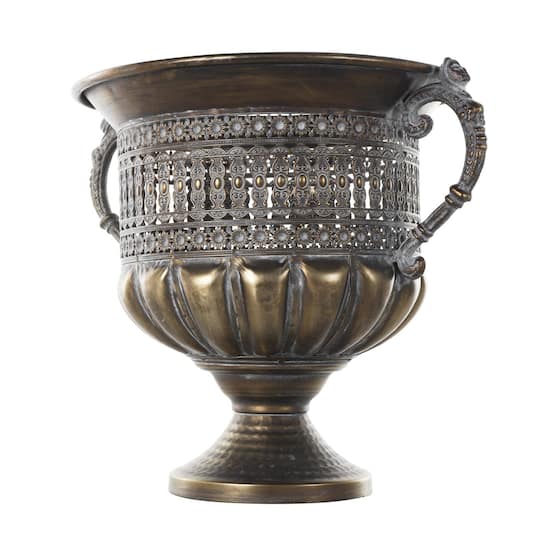 12" Bronze Metal Urn Shaped Vase with Cut Outs